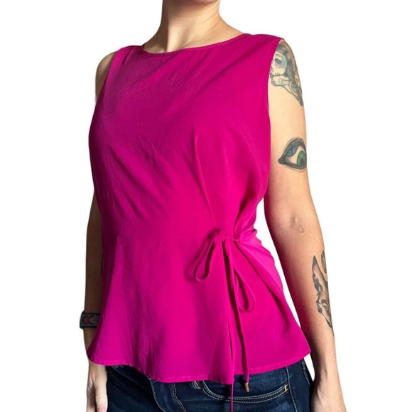 Calvin Klein Women's Sleeveless Blouse Side Tie Chiffon Tank Top w Bow Medium M - Picture 2 of 13